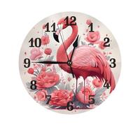 Mexpekil Pink Flamingo Flower Silent Wall Clock Non Ticking 25cm Round Wall Clocks Battery Operated Modern Decorative Clock for Living Room Kitchen Bedroom Office