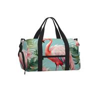Mexpekil Pink Flamingo Leaves Gym Bag with Shoe Compartment Waterproof Duffel Bag Large Overnight Weekend Bags Travel Holdall for Women Men Teens