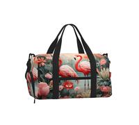 Mexpekil Pink Flamingo Plant Gym Bag with Shoe Compartment Waterproof Duffel Bag Large Overnight Weekend Bags Travel Holdall for Women Men Teens