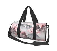 Mexpekil Pink Floral Mountain Foldable Gym Bag Carry On Travel Duffle Bags Waterproof Woman Men Hand Luggage Bag Large Weekend Overnight Bags for Sports Dance with Removable Strap