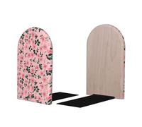 Mexpekil Pink Floral Pattern Wooden Bookends for Shelves Heavy Duty Book Holder Organizer Non-Slip Book Stopper 1 Pair Book Stand for Desk Office Library for Readers