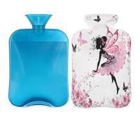 Mexpekil Pink Flower Butterfly Girls Hot Water Bottle with Cover, 2L PVC Hot Water Bag for Pain Relief, Feet, Back, Warmth