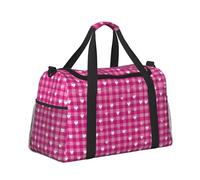 Mexpekil Pink Gingham Heart Duffel Bag Large Carry On Hand Luggage Bags Waterproof Weekender Bags Foldable Tote Bag for Travel Sports Gym Dance