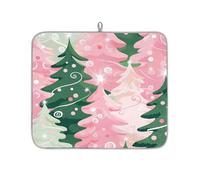 Mexpekil Pink Green Painted Christmas Tree Dish Drying Mat 16x18 in, Absorbent Kitchen Counter Mats Dish Drainer Pad, Quick Dry Coffee Bar Mat