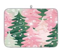 Mexpekil Pink Green Painted Christmas Tree Dish Drying Mat 18x24 in, Absorbent Kitchen Counter Mats Dish Drainer Pad, Quick Dry Coffee Bar Mat