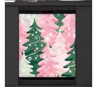 Mexpekil Pink Green Painted Christmas Tree Dishwasher Magnet Cover 21x26 in, Decorative Waterproof Dishwasher Magnetic Cover Sticker for Kitchen Appliances
