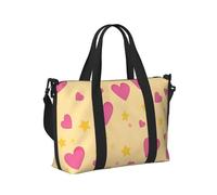 Mexpekil Pink Heart Yellow Star Travel Duffel Bag Waterproof Sports Gym Bag Large Weekend Overnight Bags for Women Men Foldable Carry On Luggage Tote Bag for Flight