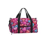 Mexpekil Pink Hearts Love Gym Bag with Shoe Compartment Waterproof Duffel Bag Large Overnight Weekend Bags Travel Holdall for Women Men Teens