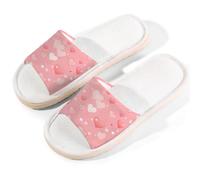 Mexpekil Pink Hearts Shape Linen Slippers for Women Men Non-Slip House Shoes Open Toe Summer Sliders Slip on Indoor Outdoor Slipper (4.5-5.5)
