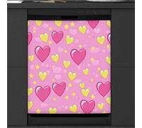 Mexpekil Pink Hearts Yellow Star Dishwasher Magnet Cover 21x26Inch Decorative Dish Washer Sticker for Front Door Waterproof Kitchen Appliance Panel Magnetic Decal