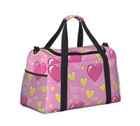 Mexpekil Pink Hearts Yellow Star Duffel Bag Large Carry On Hand Luggage Bags Waterproof Weekender Bags Foldable Tote Bag for Travel Sports Gym Dance
