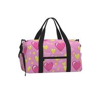 Mexpekil Pink Hearts Yellow Star Gym Bag with Shoe Compartment Waterproof Duffel Bag Large Overnight Weekend Bags Travel Holdall for Women Men Teens