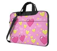 Mexpekil Pink Hearts Yellow Star Laptop Bag for Women Men 14 Inch Portable Laptop Case Sleeve with Shoulder Strap Computer Carrying Case Messenger Bags for Business Travel College