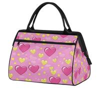 Mexpekil Pink Hearts Yellow Star Travel Duffel Bag Waterproof Gym Bag Carry On Weekend Overnight Bags Large Hand Luggage Tote Bags for Women Men Kids