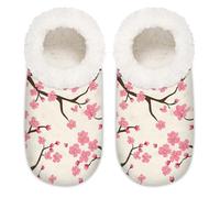 Mexpekil Pink Japanese Cherry Blossom Flowers Women's Slippers Size 6-6.5 Soft Fuzzy House Slipper Non Slip Home Shoes for Women Men Ladies