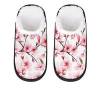 Mexpekil Pink Japanese Cherry Blossoms Fluffy Slippers for Women Men M