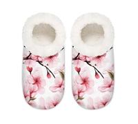 Mexpekil Pink Japanese Floral Cherry Blossom Women's Slippers Size 6-6.5 Soft Fuzzy House Slipper Non Slip Home Shoes for Women Men Ladies