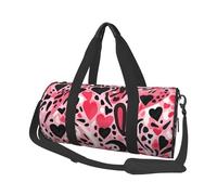 Mexpekil Pink Leopard Print Heart Foldable Gym Bag Carry On Travel Duffle Bags Waterproof Woman Men Hand Luggage Bag Large Weekend Overnight Bags for Sports Dance with Removable Strap