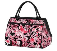 Mexpekil Pink Leopard Print Heart Travel Duffel Bag Waterproof Gym Bag Carry On Weekend Overnight Bags Large Hand Luggage Tote Bags for Women Men Kids