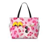 Mexpekil Pink Leopard Print Pattern Large Beach Bags for Women Men Waterproof Sandproof Beach Tote Bag with Zip and Pockets Foldable Summer Holiday Handbags for Travel Pool Seaside