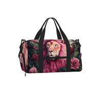 Mexpekil Pink Lion Rose Gym Bag with Shoe Compartment Waterproof Duffel Bag Large Overnight Weekend Bags Travel Holdall for Women Men Teens