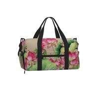 Mexpekil Pink Lotus Flower Gym Bag with Shoe Compartment Waterproof Duffel Bag Large Overnight Weekend Bags Travel Holdall for Women Men Teens