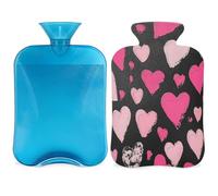 Mexpekil Pink Love Heart Pattern Hot Water Bottle with Cover, 2L PVC Hot Water Bag for Pain Relief, Feet, Back, Warmth