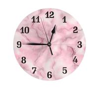 Mexpekil Pink Marble Silent Wall Clock Non Ticking 25cm Round Wall Clocks Battery Operated Modern Decorative Clock for Living Room Kitchen Bedroom Office