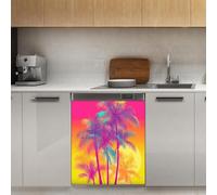 Mexpekil Pink Neon Palm Trees Dishwasher Magnet Cover 21x26Inch Decorative Dish Washer Sticker for Front Door Waterproof Kitchen Appliance Panel Magnetic Decal