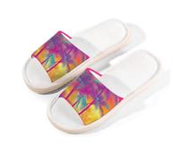 Mexpekil Pink Neon Palm Trees Linen Slippers for Women Men Non-Slip House Shoes Open Toe Summer Sliders Slip on Indoor Outdoor Slipper (6-6.5)