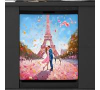 Mexpekil Pink Parisian Couple Dishwasher Magnet Cover 21x26Inch Decorative Dish Washer Sticker for Front Door Waterproof Kitchen Appliance Panel Magnetic Decal
