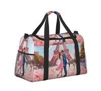 Mexpekil Pink Parisian Couple Duffel Bag Large Carry On Hand Luggage Bags Waterproof Weekender Bags Foldable Tote Bag for Travel Sports Gym Dance