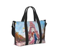 Mexpekil Pink Parisian Couple Travel Duffel Bag Waterproof Sports Gym Bag Large Weekend Overnight Bags for Women Men Foldable Carry On Luggage Tote Bag for Flight