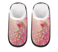 Mexpekil Pink Peacock Colorful Feathers Fluffy Slippers for Women Men L