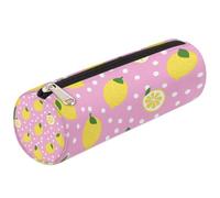Mexpekil Pink Polka Dot Fruit Lemon Pencil Case School Supplies Pouch Bag for Girls Boys Teenagers, Women Makeup Brush Bag