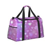 Mexpekil Pink Purple Hearts Glitter Duffel Bag Large Carry On Hand Luggage Bags Waterproof Weekender Bags Foldable Tote Bag for Travel Sports Gym Dance