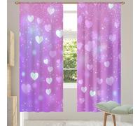Mexpekil Pink Purple Hearts Sheer Curtains for Living Room Bedroom Light Filtering Voile Curtain with Rod Pocket Privacy Window Treatments Set of 2 Panels 55''x84''