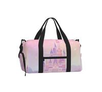 Mexpekil Pink Purple Star Castle Gym Bag with Shoe Compartment Waterproof Duffel Bag Large Overnight Weekend Bags Travel Holdall for Women Men Teens