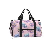 Mexpekil Pink School Buses Gym Bag with Shoe Compartment Waterproof Duffel Bag Large Overnight Weekend Bags Travel Holdall for Women Men Teens