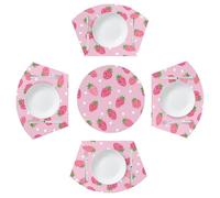 Mexpekil Pink Strawberry Pattern Place Mats for Round Table Set of 4 Heat Resistant Wedge Placemats Wipe Clean Washable Table Mats Decorations for Dining Kitchen Wedding Party (5 PCS)