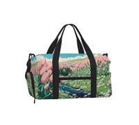Mexpekil Pink Tulips Field Gym Bag with Shoe Compartment Waterproof Duffel Bag Large Overnight Weekend Bags Travel Holdall for Women Men Teens
