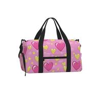 Mexpekil Pink Yellow Heart Love Gym Bag with Shoe Compartment Waterproof Duffel Bag Large Overnight Weekend Bags Travel Holdall for Women Men Teens