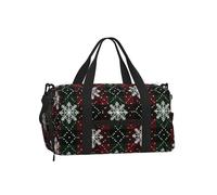 Mexpekil Plaid Red Green Snowflake Gym Bag with Shoe Compartment Waterproof Duffel Bag Large Overnight Weekend Bags Travel Holdall for Women Men Teens
