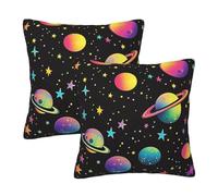 Mexpekil Planets Moons Star Neon Cushion Covers 55cm X 55cm 2 Pack Invisible Zipper Square Pillow Cases Decorative Pillow Covers Protectors for Sofa Bed Home Decor