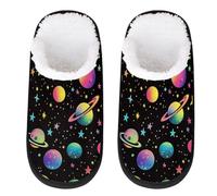 Mexpekil Planets Moons Star Neon Fluffy Slippers for Women Men M