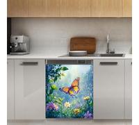 Mexpekil Plants Floral Butterfly Dishwasher Magnet Cover 21x26Inch Decorative Dish Washer Sticker for Front Door Waterproof Kitchen Appliance Panel Magnetic Decal
