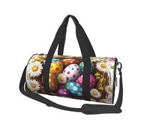 Mexpekil Polka Dot Easter Egg Daisy Foldable Gym Bag Carry On Travel Duffle Bags Waterproof Woman Men Hand Luggage Bag Large Weekend Overnight Bags for Sports Dance with Removable Strap