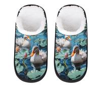 Mexpekil Pond Duck Lotus Fluffy Slippers for Women Men L