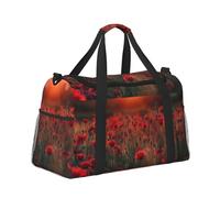 Mexpekil Poppies Field Red Flower Duffel Bag Large Carry On Hand Luggage Bags Waterproof Weekender Bags Foldable Tote Bag for Travel Sports Gym Dance