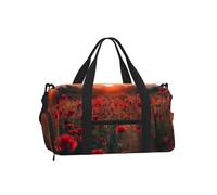 Mexpekil Poppies Field Red Flower Gym Bag with Shoe Compartment Waterproof Duffel Bag Large Overnight Weekend Bags Travel Holdall for Women Men Teens